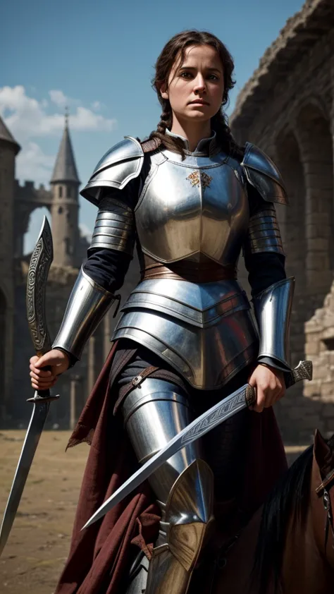 "Generate a highly realistic and stunningly beautiful image of Joan of Arc. The image should be ultra-high definition and look l...