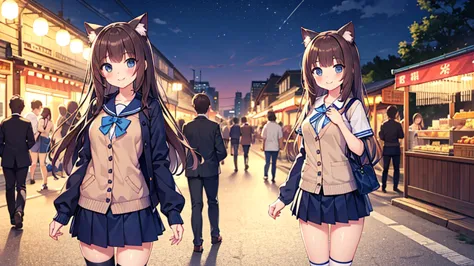 {highest quality], [super beautiful], [ultra fine], [best illustration], nsfw,brown hair, hime cut, long hair blue ,cat ear , wi...