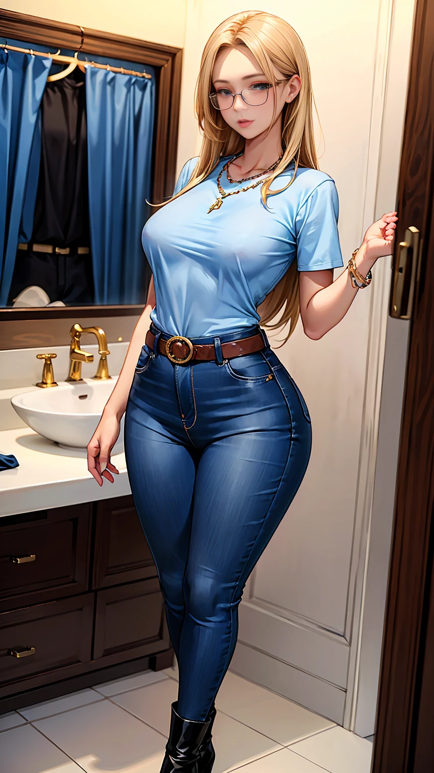 Hermosa chica con cabello rubio medio liso con ojos azules usando pantalones cortos ajustados con cinturón de cuero, Camisa Secretaria Manga Corta Azul, joyas de lujo y collar de lujo, gafas sin montura, botas de tacón alto, parada en su vestuario por la noche, (piel caucásica), (lápiz labial marrón claro), (rímel elegante), (cuerpo delgado), (senos pequeños), (Caderas anchas), mitad del viaje, <lora:Buenas manos-, <lora:buenaspiernas-, HD, Alta resolución, (obra maestra:1.9, mejor calidad), (ojos expresivos, cara perfecta, cuerpo completo, cara expresiva, cuerpo perfecto, coño perfecto, athletic, adaptar, cuerpo delgado, rubor, maquillaje perfecto, delineador de ojos, Hermosas pestañas, sonriente, cara cachonda), ((mejor iluminacion, Mejores sombras)), ((pose sexy))
