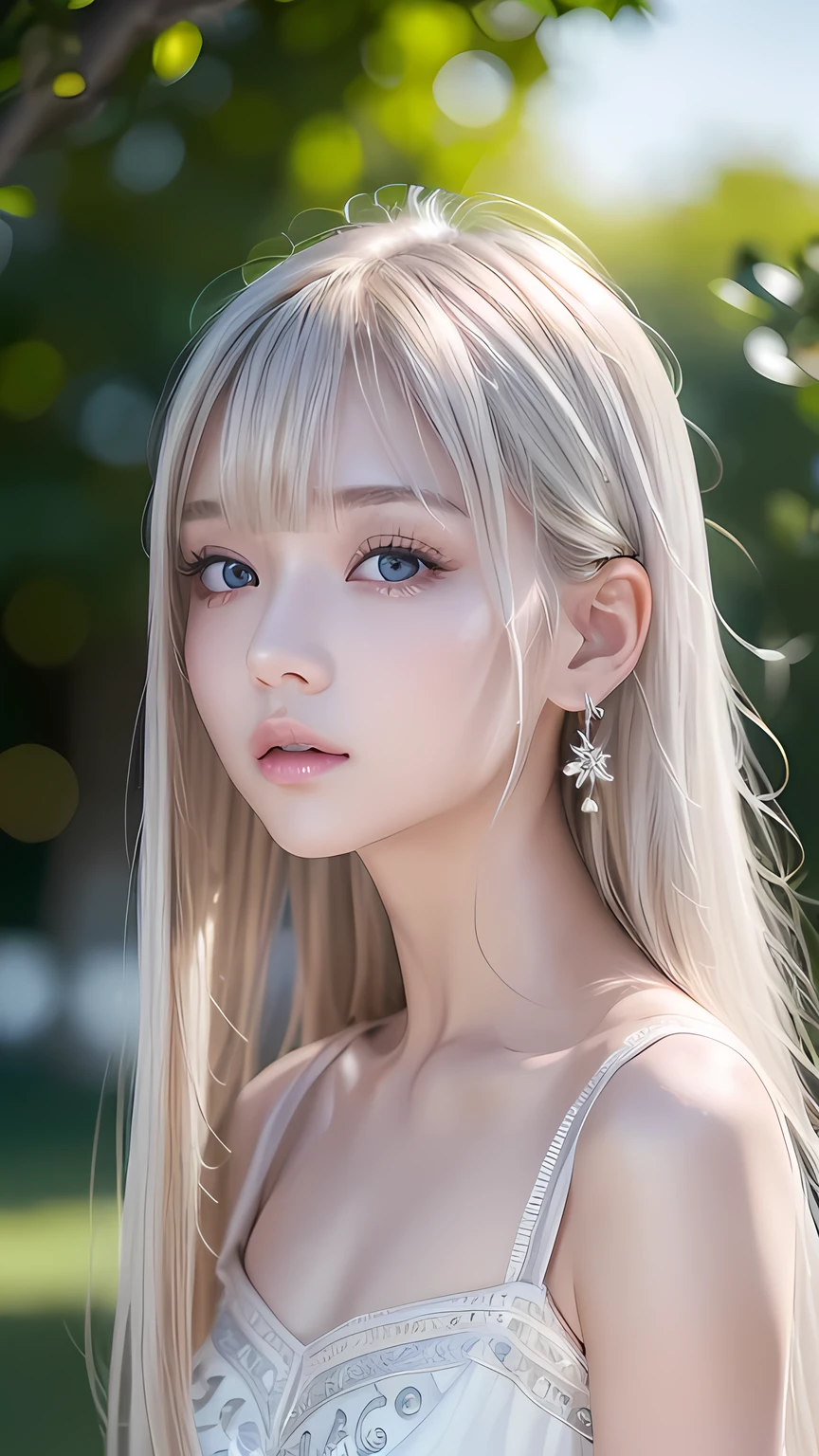 Prise de vue en direct、(((Des portraits d&#39;une extrême beauté)))、((Peau blanche éclatante))、1 fille、Belle fille de Prague、((Cheveux blond platine brillant))、[grand, Pétillant, yeux bleu clair]、brillant, peau brillante、cheveux soyeux super longs et raides、eye-liner、Longue frange、Frange entre les yeux、cheveux dansants、((chef-d&#39;œuvre、最Haute qualité、Super détaillé、lumière du film、détails complexes、haute résolution、8k、très détaillé))、contexte détaillé、8k euh、Reflex numérique、Lumière douce、Haute qualité、grain de film、FUJIXT3 、Faible profondeur de champ、Lumière naturelle、（pas de mains）、Levant les yeux、visage rond、Chemises décontractées、Beauté du petit visage