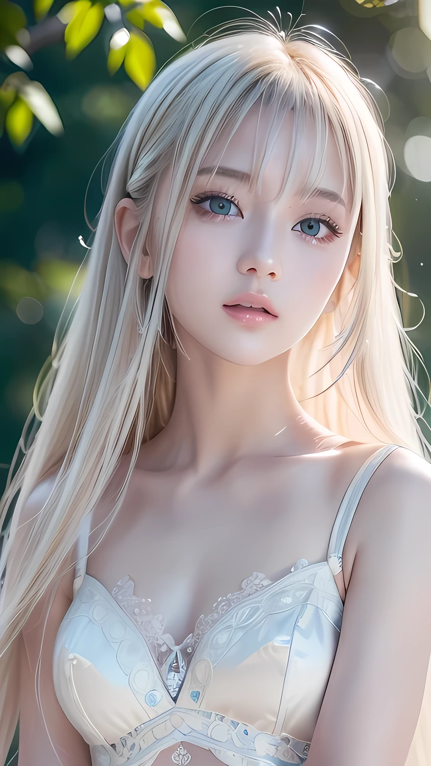 Live Shooting、(((Portraits of extreme beauty)))、((Glowing White Skin))、1 girl、Beautiful 11 year old girl from Prague、((Bright platinum blonde hair))、[Large, sparkling, light blue eyes]、Shiny, glossy skin、Silky super long straight hair、eyeliner、Long bangs、Bangs between the eyes、Dancing Hair、((masterpiece、最high quality、Super detailed、Film Light、Intricate details、High resolution、8k、Very detailed))、Detailed Background、8K UHD、Digital SLR、Soft Light、high quality、Film Grain、Fuji XT3 、Shallow depth of field、Natural light、（No Hands）、Looking up、round face、Casual shirts、Small Face Beauty