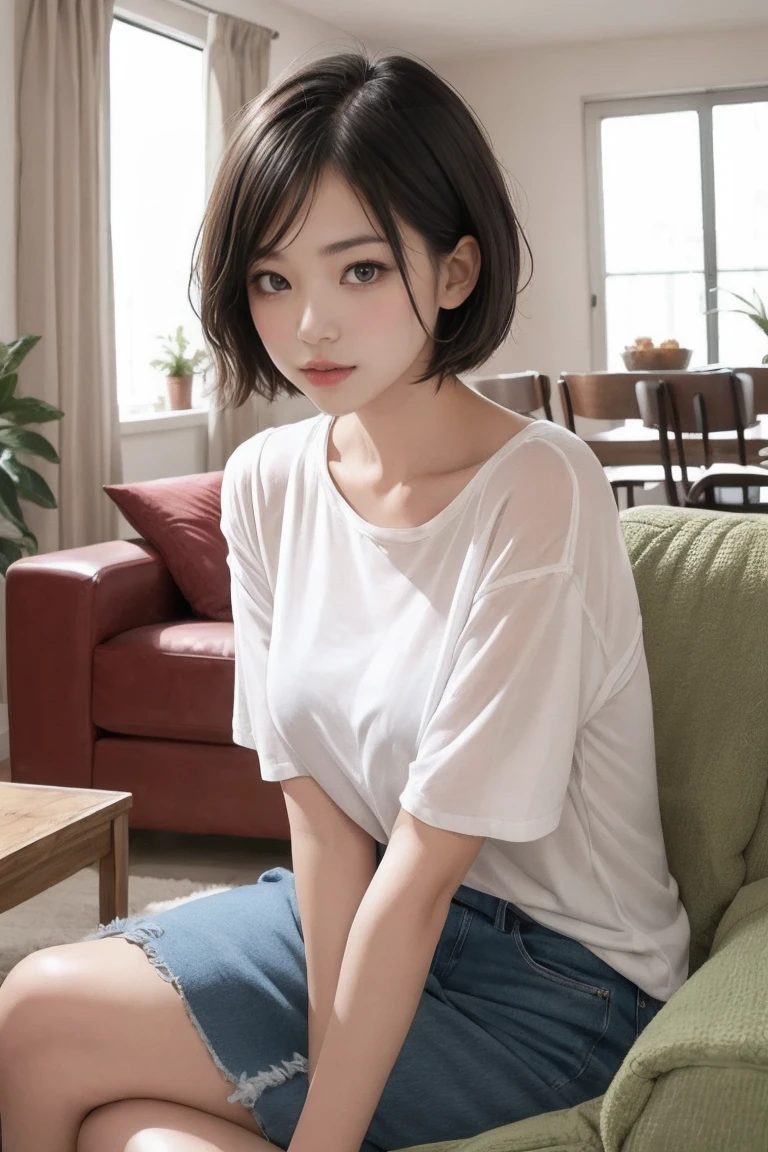 beautiful female short hair ,livingroom