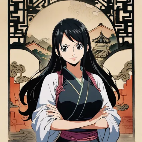 1girl, ((robin)), (robin from one piece  anime)) mature anime girl, 25 years old anime women, long_hair, black_eyes, black hair,...