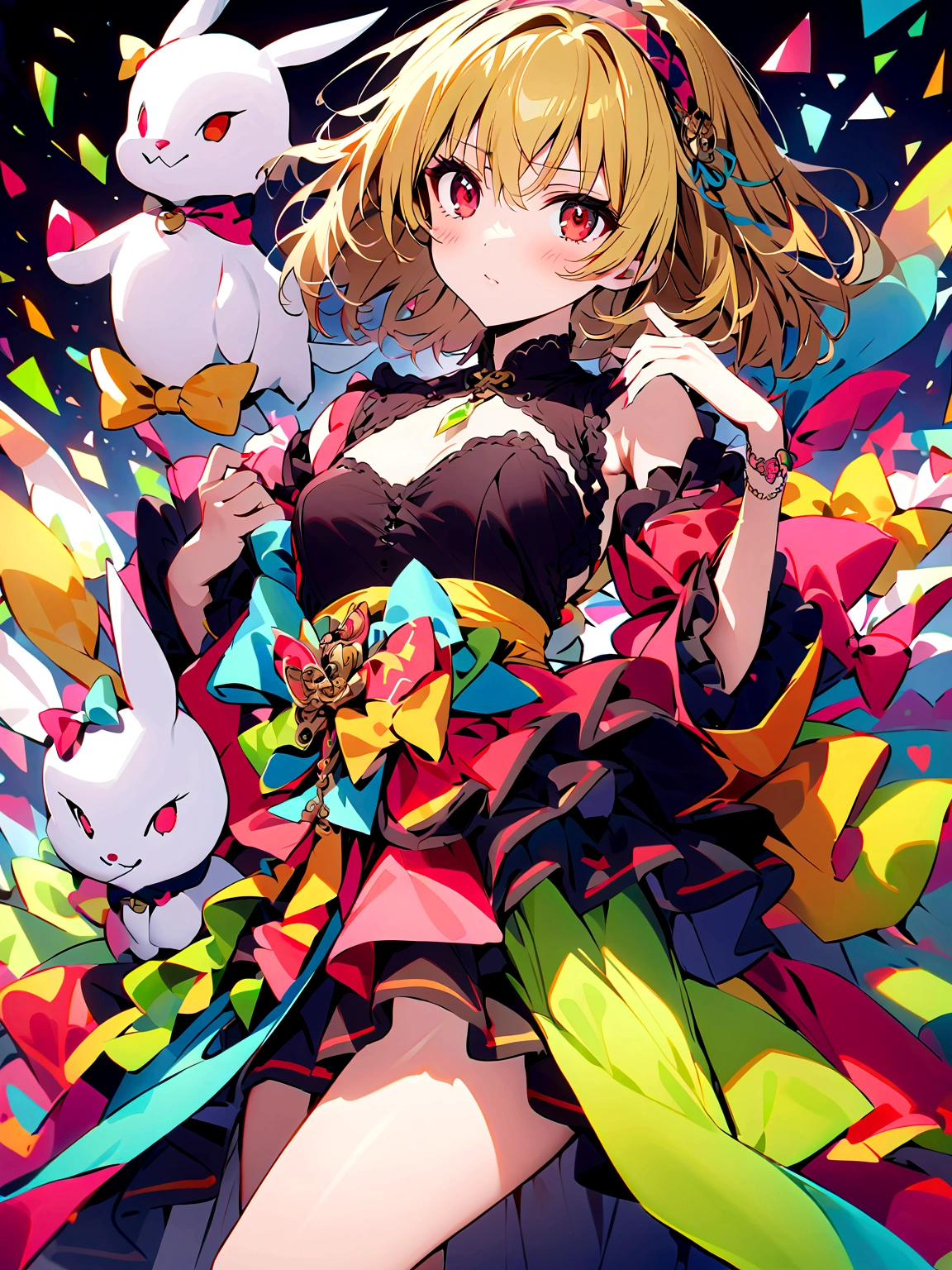 (houjou_Satoko), (Blonde), Red eyes, short hair, hair band, Small breasts, 1girl, 独奏, (bow), ((bow使い))