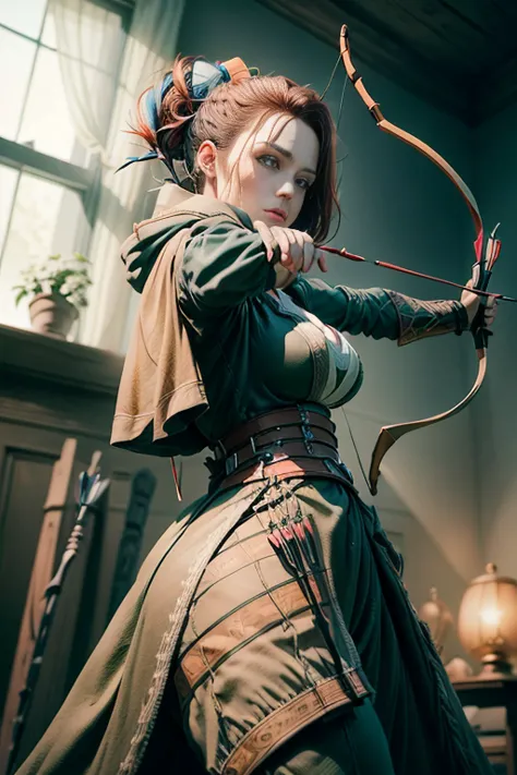 Sexy female Archer with her crossbow. She is a Quincy from bleach. She is holding a bow and arrow. She has cross and bow. The sc...