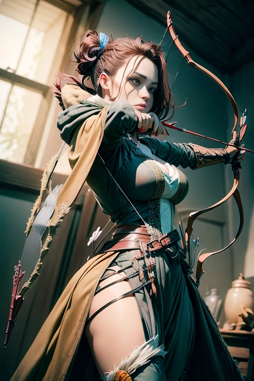 Sexy female Archer with her crossbow. She is a Quincy from bleach. She is holding a bow and arrow. She has cross and bow. The scenes are magnificent and surreal. (best qualityer, 4K, 8K, high resolution, master part:1.2), ultra detali, (realisitic, photorrealistic, realisitic:1.37), Portrait of a, vivid colors, studio lit, sharp focus, physics based rendering, extreme detail description, Bible Topics, Great atmosphere, radiant light.