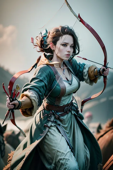 female archer. archery. the scenes are magnificent and surreal. (best qualityer, 4k, 8k, high resolution, master part:1.2), ultr...