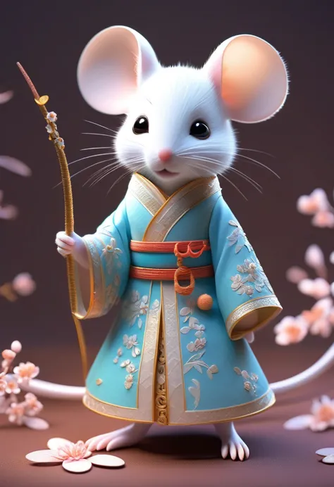 (little white mouse )soft chinese tang dynasty chinese costume, so cute, cinema lighting, intricately crafted patterns, pixar st...