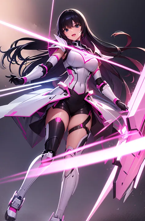 最high quality, high quality, 8K、High resolution,Highest quality、solo、A large heroine of justice wearing pink mecha cyber armor.、...