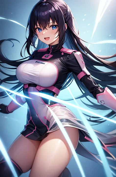 最high quality, high quality, 8K、High resolution,Highest quality、solo、A large heroine of justice wearing a pink battle suit.、Blac...