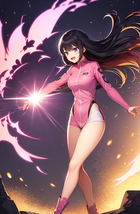 最high quality, high quality, 8K、High resolution,Highest quality、solo、A very tall heroine of justice wearing a pink battle suit.、...