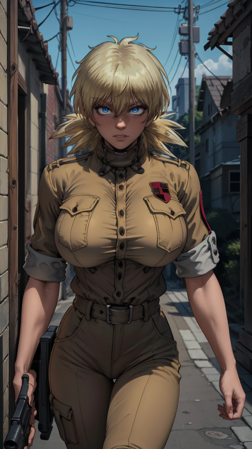 ((dynamic pose)) (best quality,4k,8k,highres,masterpiece:1.2),ultra-detailed,naked, enormous , showing, boob window,extremely detailed girl,beautiful detailed eyes,beautiful detailed lips,longeyelashes,leather jacket and pants,angry expression,holding a gun,black and white photography,low-key lighting,dark and gritty,urban setting,fierce attitude,action-packed scene,Vivid colors,intense shadows,sharp focus, seras, seras victoria, closeup, face closeup, frustrated expression
