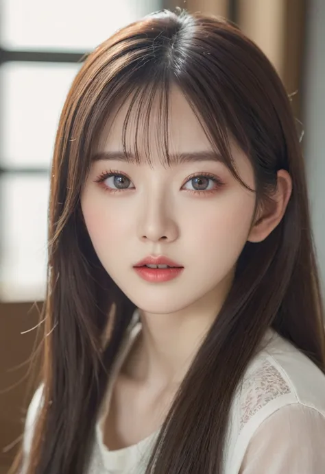 a pretty korean girl, pale skin, long straight hair, close up face, k-pop idol, beautiful detailed eyes, beautiful detailed lips...
