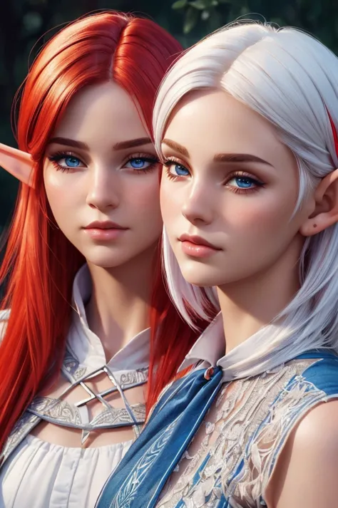 (high quality, detailed, vivid colors:1.2),(realistic,photorealistic,photo-realistic:1.37),portraits,two elf girls, elf sisters,...