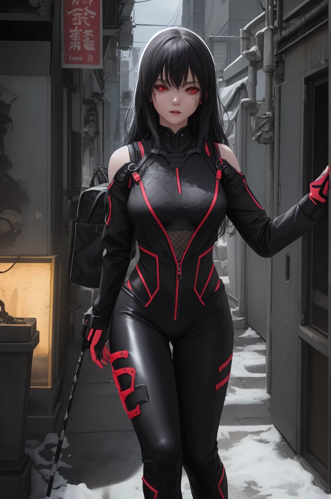 Black，clair obscur, Ray Tracing, light, Cowboy shooting, 8k, Yes, Super Detail, precise, best quality, Award-winning, Award-winning, A High resolution, masterpiece, High Detail，Guweiz on Artstation Pixiv, Hot topics on artstation pixiv, Detailed number concept art, author：Yang Jie, 2. 5D CGI Anime Fantasy Artwork，ultra HD，8k ，Realistic skin texture，clair obscur, Ray Tracing, light, 8k, Yes, Super Detail, precise, best quality, Award-winning, Award-winning, A High resolution, masterpiece, High Detail，In the snow，Clear，masterpiece， best quality， 8k， number， 1 girl， alone， stand up， Hair accessories， Red eyes， Heartless expression， Bloodstained Mechanical Parts， electric wire， cable， Failure Effect， scary， Science fiction， futuristic， The background is darker， Neon， Cyberpunk characters， surreal， strange， Disturbing， Chills on the spine， scary， Western Metal，Red eyes，发Black，Black long gloves，Jumpsuits，leggings，Highlight her graceful figure,Wrap your whole body and stand up，Symbiote，（（Sexy bulge）），Rompers，Red eyes，Venom Possession，发Black，Black long gloves，Jumpsuits，Black one piece，Blood-red eyes，best quality, High resolution, Super detailed, Vivid textures, mask, bangs，wear socks，tears，Covered with Black slime
