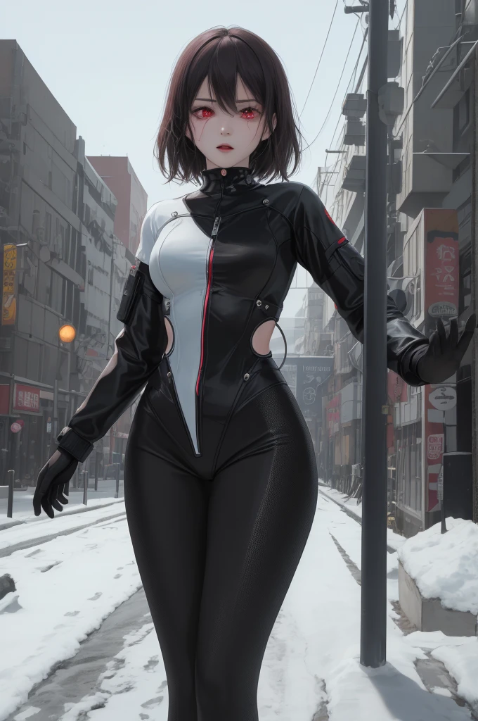 Black，Chiaroscuro, Ray Tracing, light, Cowboy shooting, 8K, Yes, Super Detail, precise, best quality, Award-winning, Award-winning, A High resolution, masterpiece, High Detail，guweiz on artstation pixiv, Hot topics on artstation pixiv, 详细的number概念艺术, author：Yang Jie, 2. 5D CGI Anime Fantasy Artwork，Ultra HD，8K ，Realistic skin texture，Chiaroscuro, Ray Tracing, light, 8K, Yes, Super Detail, precise, best quality, Award-winning, Award-winning, A High resolution, masterpiece, High Detail，In the snow，Clear，masterpiece， best quality， 8K， number， 1 girl， alone， stand up， Hair accessories， Red eyes， Heartless expression， Bloodstained Mechanical Parts， electric wire， cable， Failure Effect， scary， Science fiction， Futuristic， The background is darker， Neon， Cyberpunk Characters， Surreal， Strange， Disturbing， Chills on the spine， scary， Western Metal，Red eyes，发Black，Black色長手套，Jumpsuits，leggings，Highlight her graceful figure,将整个身体包裹stand up，Symbiote，（（Sexy bulge）），Rompers，Red eyes，Venom Possession，发Black，Black色長手套，Jumpsuits，Black色一件，Blood-red eyes，best quality, High resolution, Super detailed, Vivid textures, mask, Bangs，wear socks，tears，被Black色粘液覆盖
