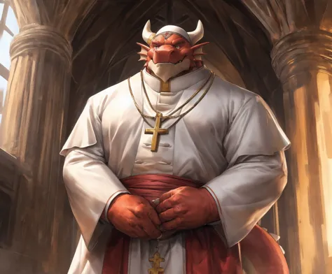 human nature, cannon, male, solitary, ((the strong，handsome)), (dragon),((traditional catholic pope outfit，西方dragondragon角))， st...