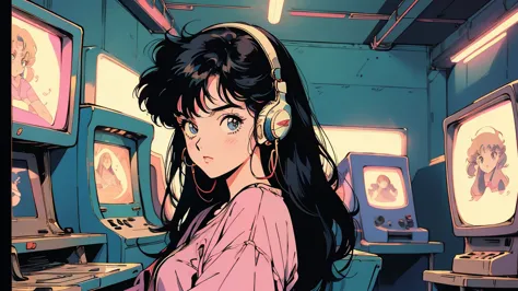 retro arcade anime girl, 80年代のanime atmosphere, 80s anime style, retro anime girls, 1980's anime style, retro anime images, anim...