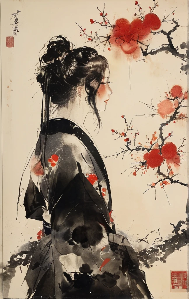 Kunst von Charles Douglas Richardson und Mór Than und John Berke, rachsüchtige und geschäftige Atmosphäre, Silhouetten, Zeichen vor einem hellen Hintergrund, Intimität hervorrufen ohne explizite Details, Ästhetik des japanischen Ukiyo, Rahmung, geniales Opus Magnum mit unvergleichlichen Details,