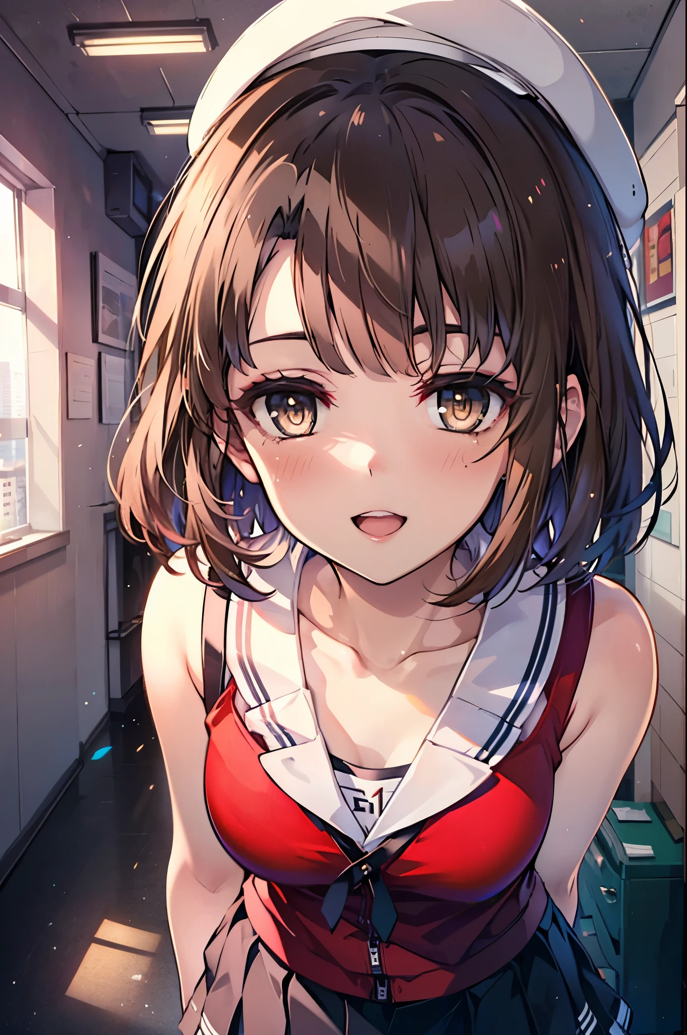 katoumegumi, megumi katou, Pelo castaño, cabello corto, (Ojos cafés:1.5),happy sonrisa, sonrisa, abre la boca,Baseball cap, Camiseta sin mangas roja,falda larga blanca,zapatillas,abre la boca,
descanso mirando al espectador,todo el cuerpo,(tiro de vaquero:1. 5)
romper en el interior, oficina,
break (obra maestra:1.2), de la máxima calidad, Alta resolución, fondo de pantalla de unidad 8k, (forma:0.8), (Bellos y bellos ojos:1.6), Cara muy detallada, Iluminación perfecta, CG muy detallado, (manos perfectas, anatomía perfecta),