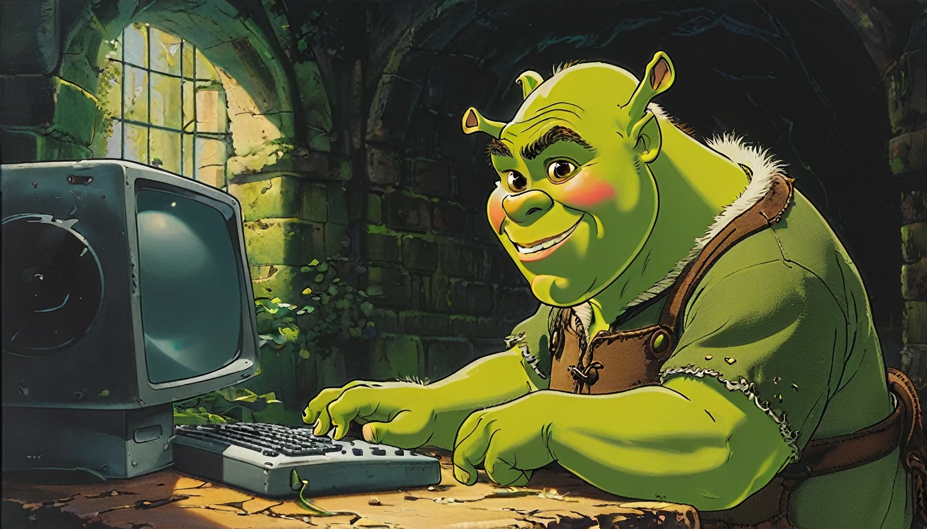 Shrek is programming, computers, program, Code, shrek - SeaArt AI