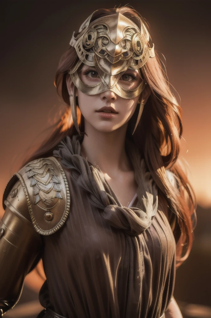 very beautiful knight (photo realistic:1.6), ultra detailed, young woman, uplight, school wear, mask