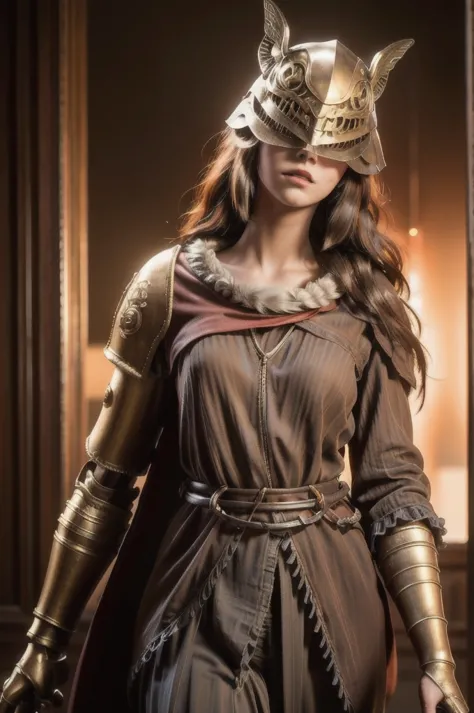 very beautiful knight (photo realistic:1.6), ultra detailed, young woman, uplight, school wear, mask