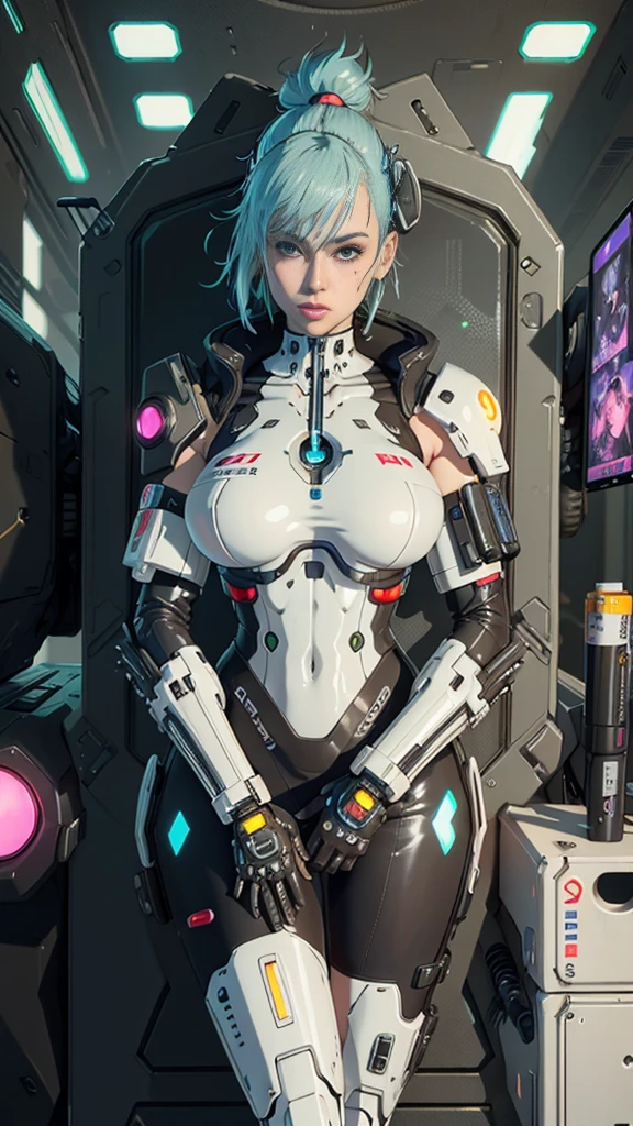 Woman with big wet marked breasts in a futuristic outfit posing for a photo, Cyborg girl, Cute Cyborg Girl, Female cyberpunk anime girl, Cyberpunk anime mech girl, Cyberpunk girl, sci-fi female,  WLOP. Scifi,  seductive cyberpunk dark fantasy, cyberpun anime girl, in the style of tarot card, art by Dmitry Sergeev
