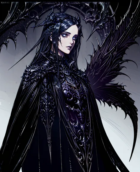 1girl, intricate iron raven emblem, detailed wings, dark gothic style, dramatic lighting, moody atmosphere, cinematic compositio...