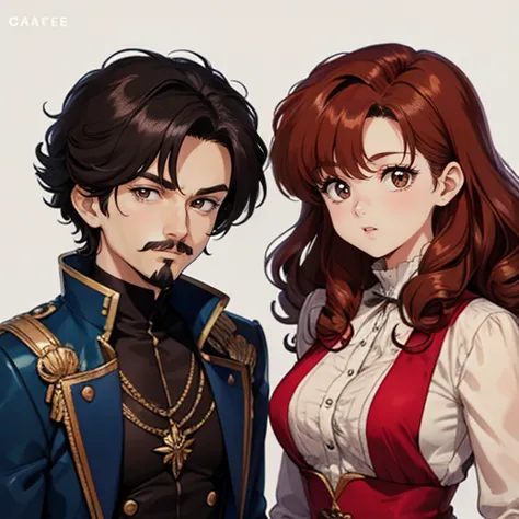 Hoshino Ai, illustration, Drawing, 2 characters, look at the viewer, pair, 1 white man, Brown hair, musketeer mustache and goate...