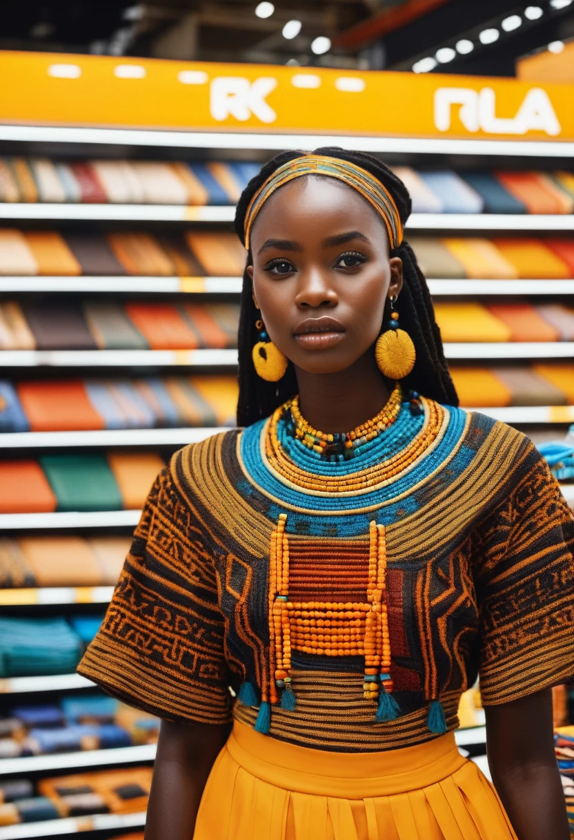 photo tres realiste ,8k utra ,fille noire ,africaine,dans un magasin