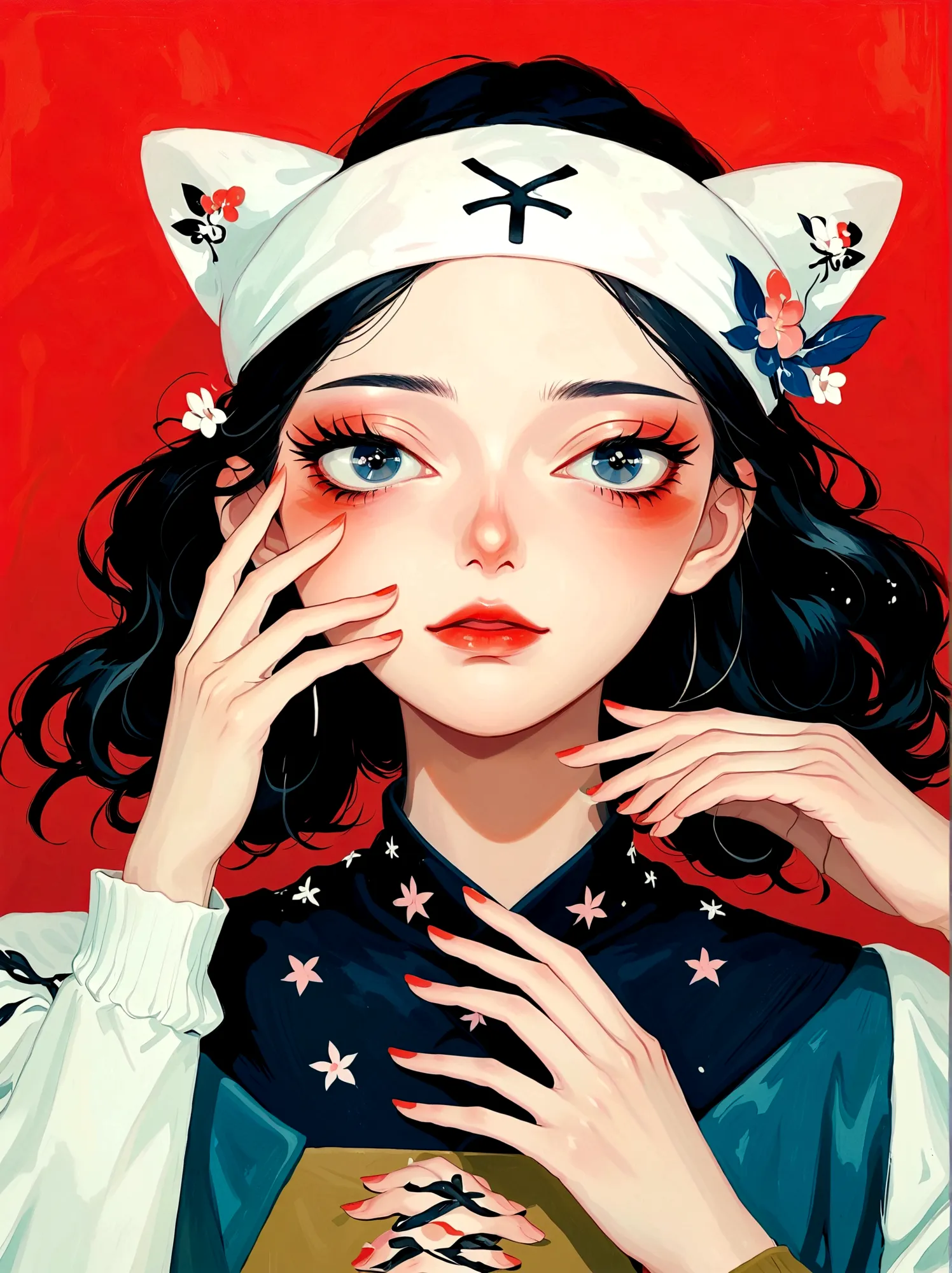 anime style，a woman with her hands on her face, japanese pop surrealism, kuvshinov ilya, author：shinoda toko, sachinteng, japane...