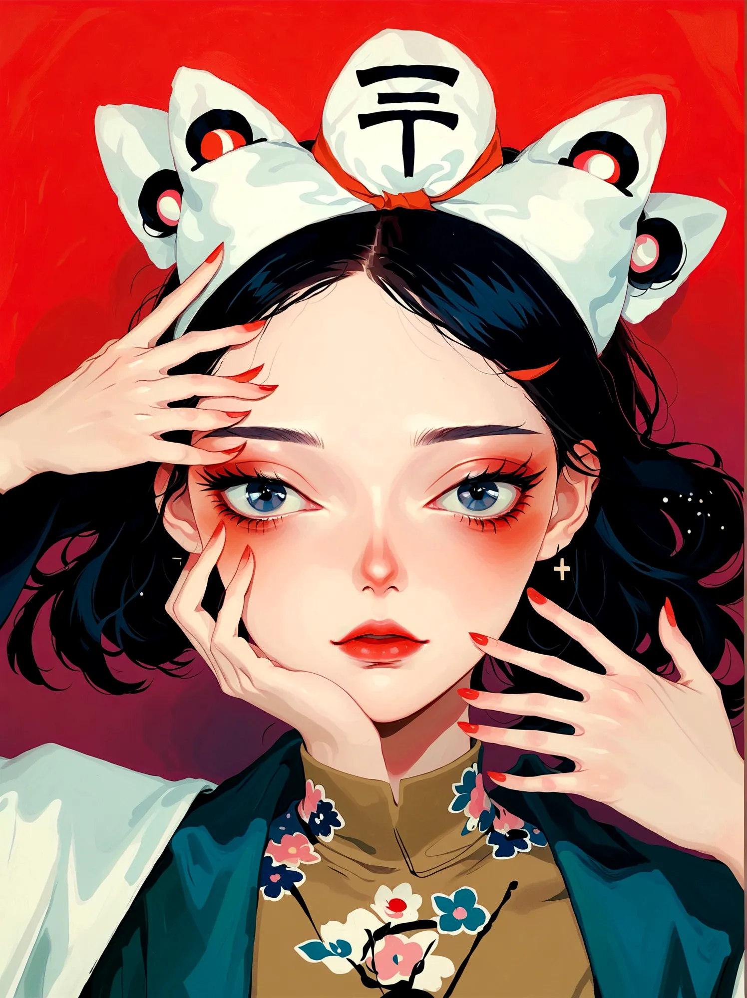 anime style，a woman with her hands on her face, japanese pop surrealism, kuvshinov ilya, author：shinoda toko, sachinteng, japane...