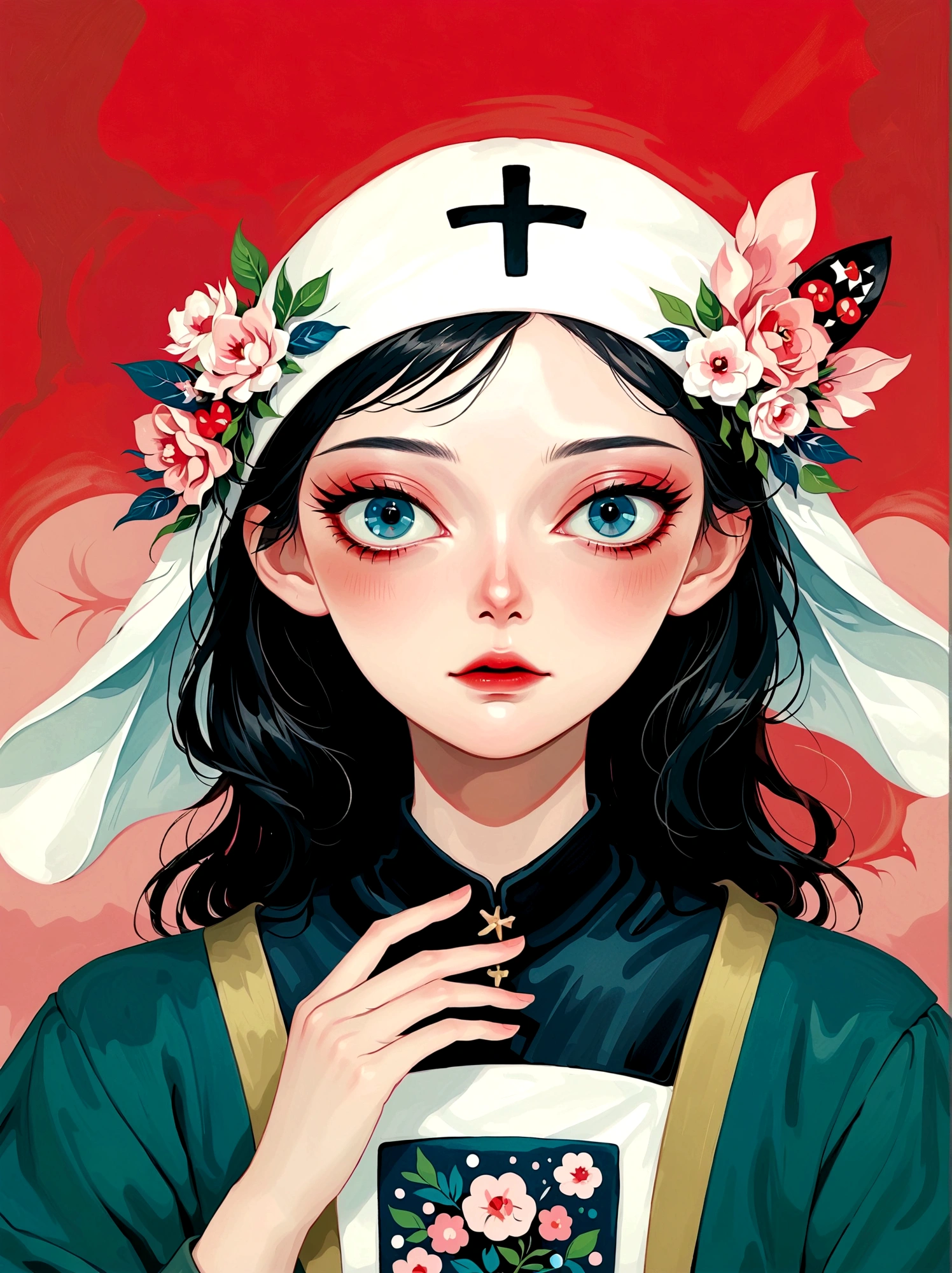 Japanese horror style Japanese pop surrealism, author：Yukika Kosaka, Nguyen Gia and Joao Nguyen, 
