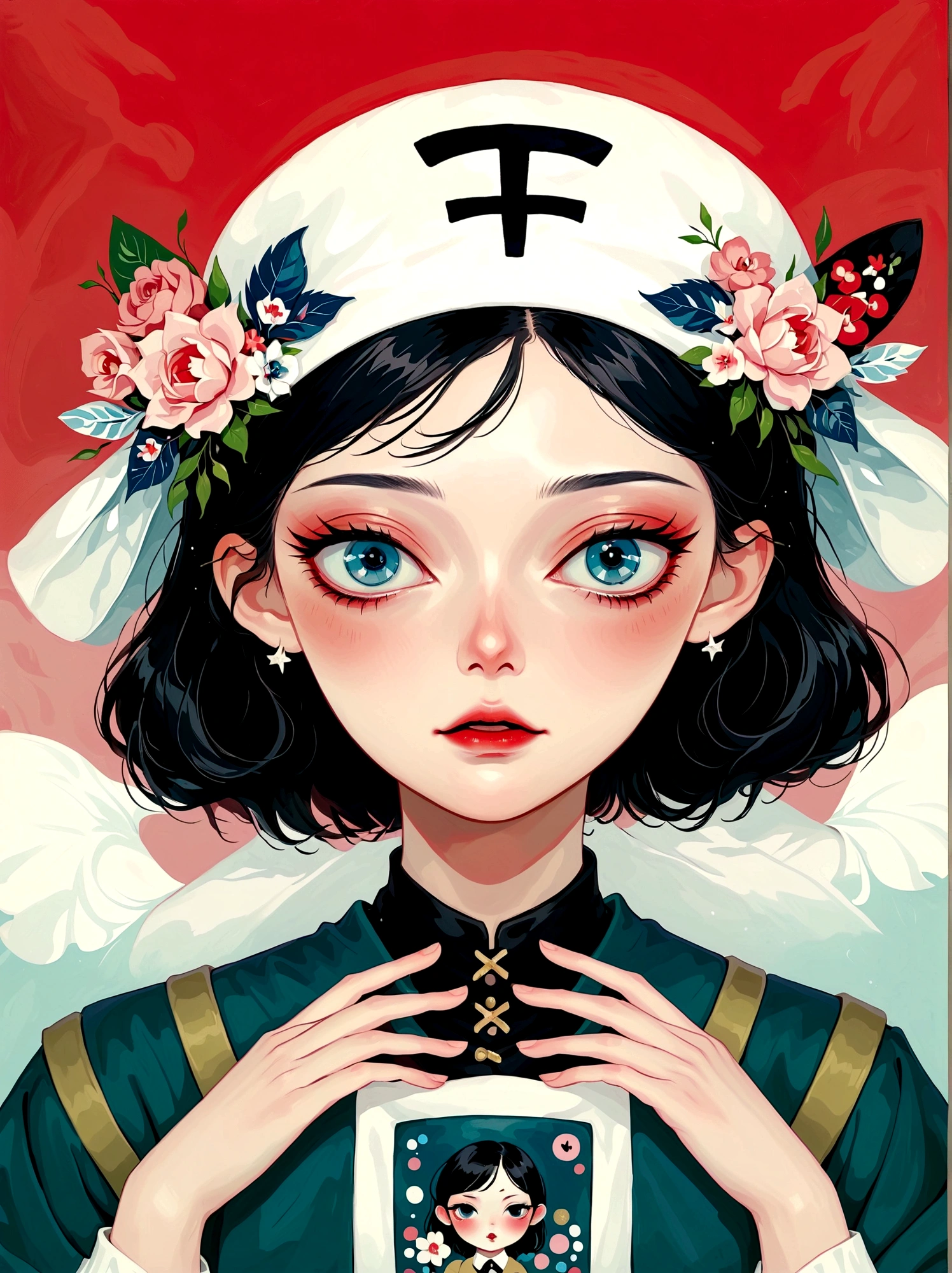 Japanese horror style Japanese pop surrealism, author：Yukika Kosaka, Nguyen Gia and Joao Nguyen, 
