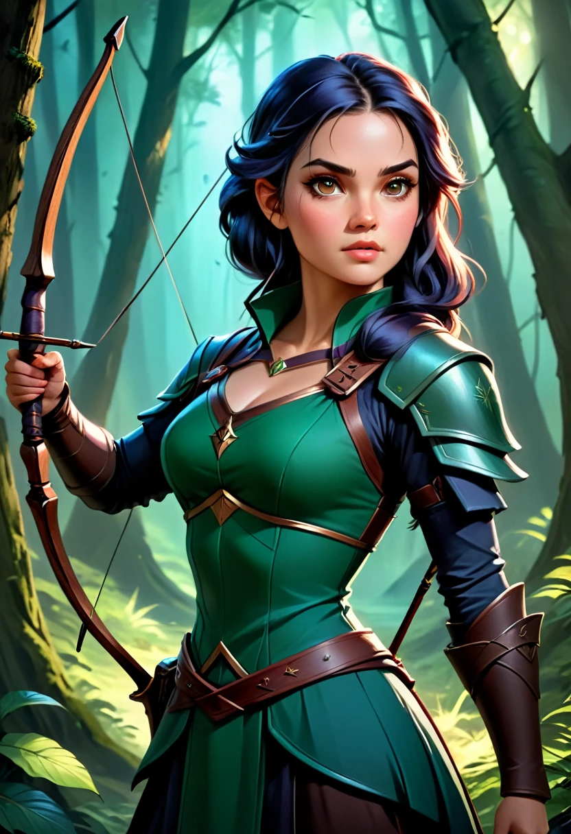 a skilled archer in a forest, highly detailed portrait, beautiful female character, dramatic lighting, cinematic composition, dark fantasy, dramatic poses, exquisite details, epic fantasy, fantasy art, digital art, concept art, fantasy character design, realistic portrait, volumetric lighting, dramatic mood, rich colors, chiaroscuro, cinematic atmosphere, fantasy illustration, high quality, 8k, photorealistic, masterpiece