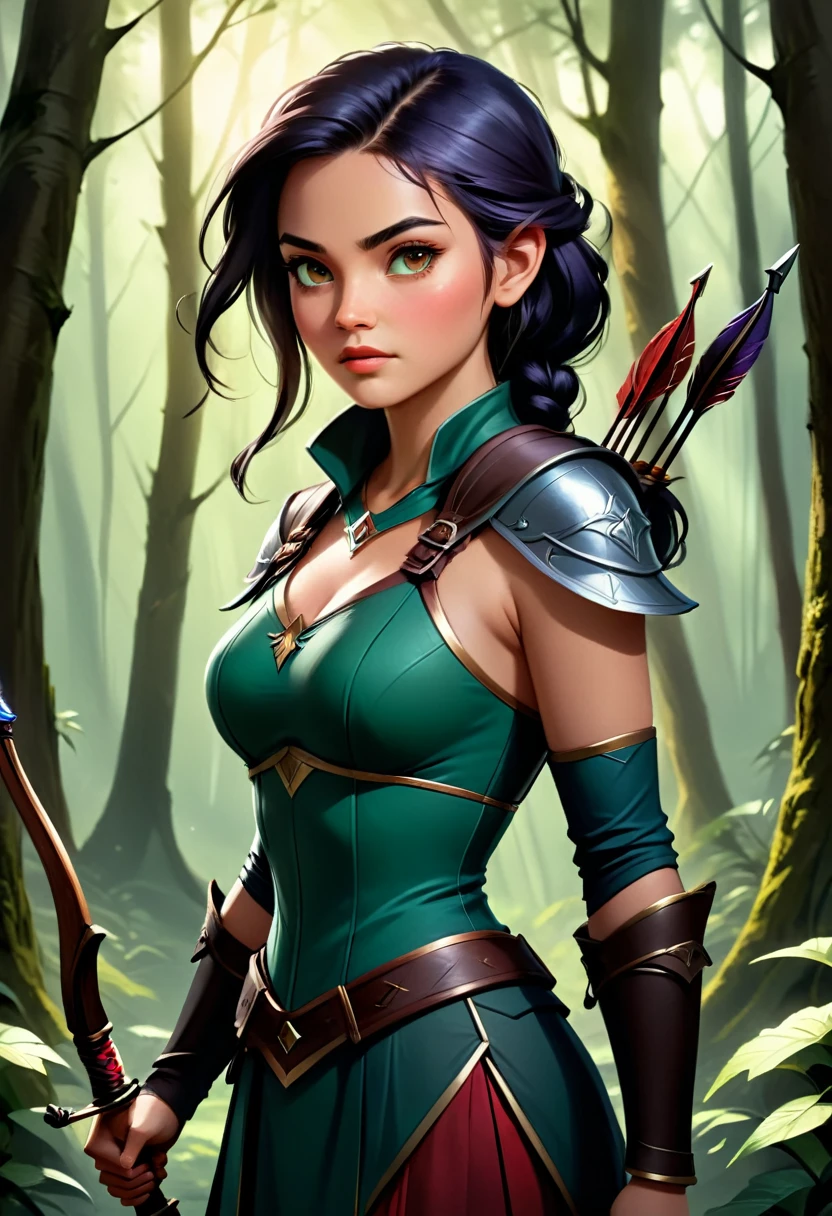 a skilled archer in a forest, highly detailed portrait, beautiful female character, dramatic lighting, cinematic composition, dark fantasy, dramatic poses, exquisite details, epic fantasy, fantasy art, digital art, concept art, fantasy character design, realistic portrait, volumetric lighting, dramatic mood, rich colors, chiaroscuro, cinematic atmosphere, fantasy illustration, high quality, 8k, photorealistic, masterpiece