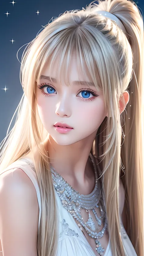 Portrait、、Bright expression、ponytail、Young, lustrous, glowing, white skin、Cheek highlight、The best beauty、Clear, silky blonde ha...