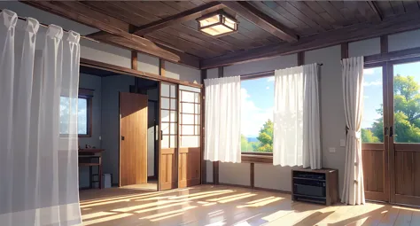 room、machine、curtain、window、Flooring、The warmth of wood、Beautiful light、There is no one、unmanned、アニメ、