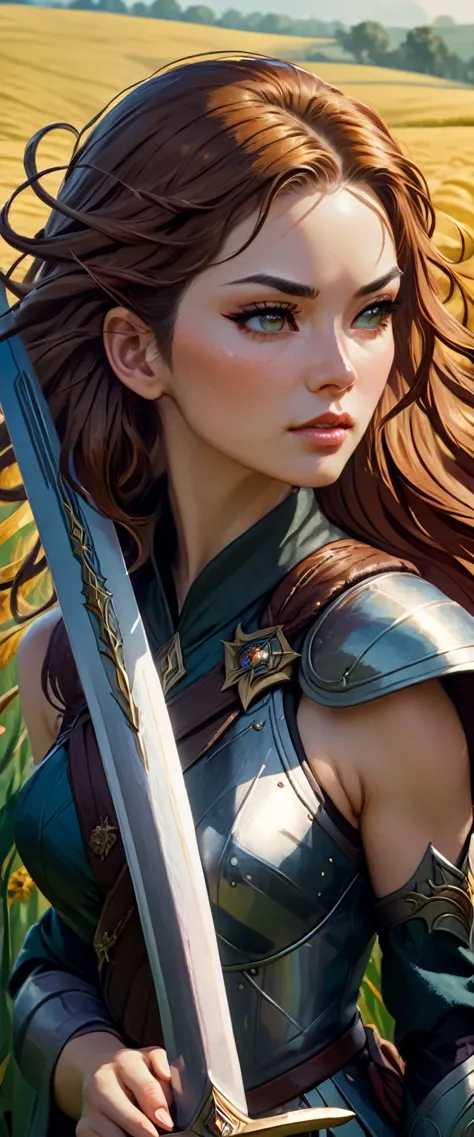 a close up of a woman holding a sword in a field, extremely detailed artgerm, style artgerm, ig model | artgerm, artgerm lau, ! ...