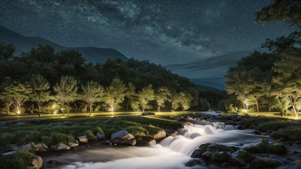 Bruit de pluie et de vent　Une forêt la nuit où l&#39;on entend le murmure d&#39;une rivière