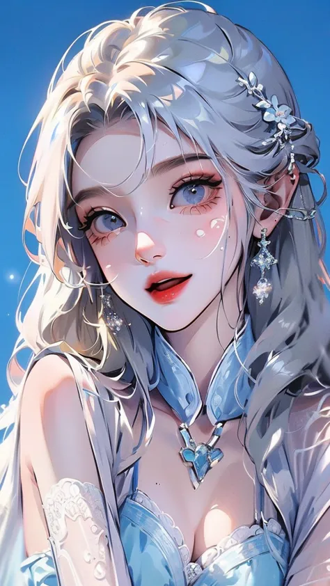 ((highest quality)), ((masterpiece)), (detailed), one girl, the background is nature、the weather was sunny.、silver hair straight...