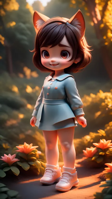 3d animation,motion, personality: Lily, a curious and kind-hearted young girl with bright and a sense of wonder, exploring the g...