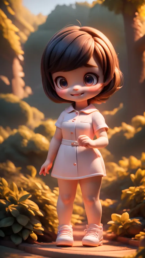 3d animation,motion, personality: Lily, a curious and kind-hearted young girl with bright and a sense of wonder, exploring the g...
