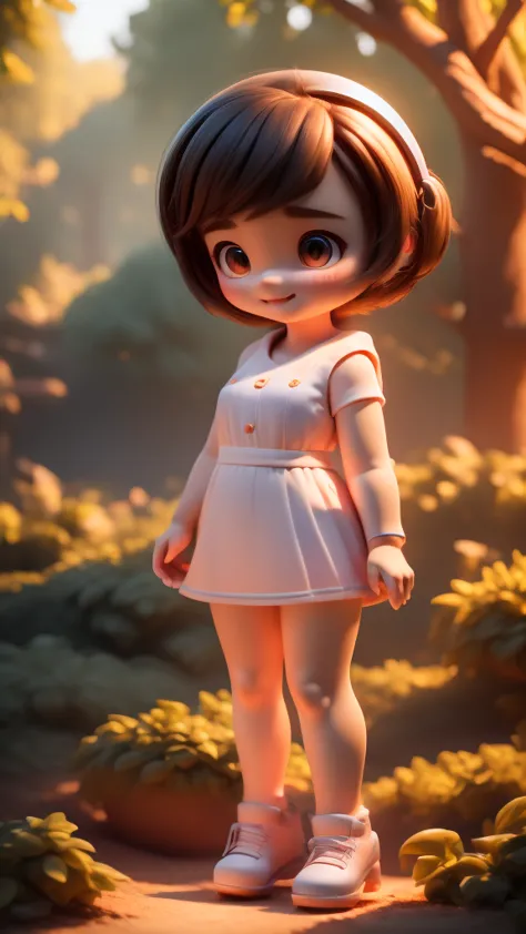 3d animation,motion, personality: Lily, a curious and kind-hearted young girl with bright and a sense of wonder, exploring the g...