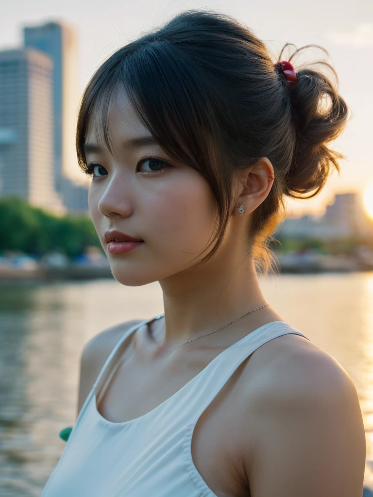 (masterpiece, UHD, 8k, best quality:1.2), solo, 1girl, (photorealistic:1.2), (RAW photo), (ultimate-realistic, ultimate-realistic details, ultimate-realistic texture, ultimate-intricate details, ultimate-realistic lighting, ultimate-realistic shadow, japanese girl, 24yo, ultimate-cute face, ultimate-RAW skin, ultimate-eyes, full body, in a white dress next to a night of waitan riverside, dewy face, sunrays shine upon it, crisp detailing, no haze, modern dress, tropical, contax tix, cabincore, 8K, intricate, blue eyes ,silhouette, light shadow, film grain, Hasselblad X2D 100C + XCD 2,5/25V, F/1.8, (cinematic still:1.2), 35mm photograph, film, bokeh, professional, 4k, highly detailed, perfect fingers ,Extremely Realistic,