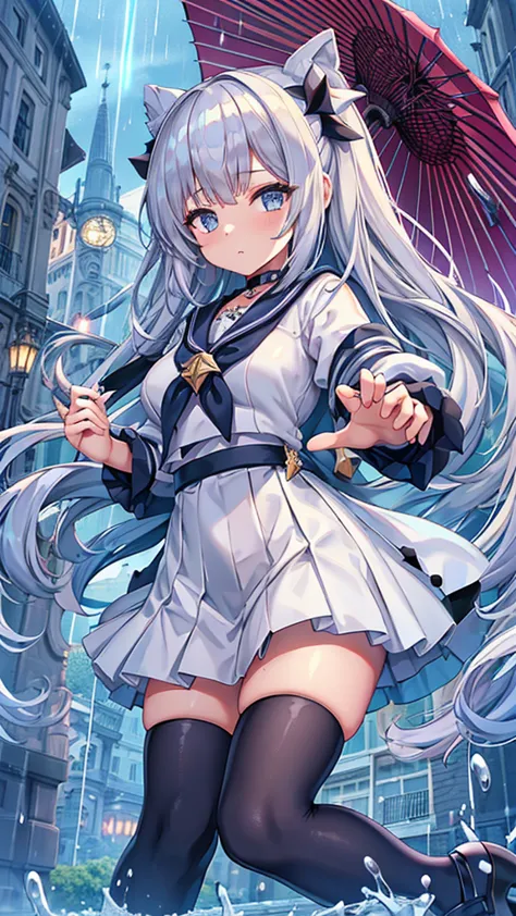 Masterpiece、Highest quality、Super detailed、Fluffy and soft long hair、Gray Hair、Diamond Eyes、Big Tits、Starry Sky、Sailor suit、bust...