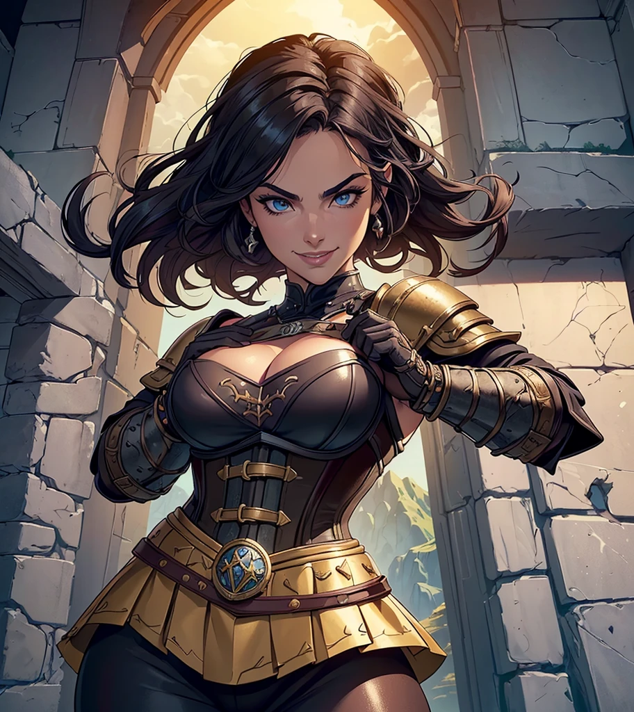 (((Solo-Charakterbild.))) (((Generieren Sie ein Einzelzeichenbild.))) dunkel Fantasie Kunst, (((dunkel, nachtzeithintergrund.))) (((Strong elements of dark medieval Fantasie.))) Kunststil von J Scott Campbell.  (((Der Charakter sieht aus wie Melissa Dettwiller.))) Sieht aus wie ein spannendes, spannend, Abenteurerin für Dungeons & Drachen.  Looks like a spannend female swashbuckler in a Fantasie setting.  Single female Charakterporträt, Fantasie Kunstwork, Fantasie attire, Fantasie clothes, (((Lederrüstung))), (((engen korsett))), schattig, athletischer Körper, Turner Körper, (((selbstgefälliges Lächeln))), (((Aktionspose))), (((mittelalterliche Kleidung))), hochgezogene Augenbrauen, frech, (((wunderschönes Gesicht))), hinterhältig, listig, attraktiv, sexy, jugendlich, (((lustvolles Lächeln))), (((sehr sexy und verführerische Haare))), feste Brüste, arrogant, Schöner Körper, hyperdetailliert, trending on Kunststation, (((Dungeons & Drachen))) pathfinder, skyrim, Herr der Ringe, Game of Thrones, Charakterporträt, komplizierte Details, Extrem detailliert, Extrem detailliert clothes, epic Meisterwerk, komplizierte Details, Trends auf ArtStation, digital Kunst, unwirkliche Engine, 8k, Ultra HD, zentriertes Bild wunderschönes Gesicht, Fantasie Kunstwork, Fantasie attire, Fantasie adventurer, Meisterwerk:1.3,Wahnsinnig detailliertes Foto:1.2, hyperrealistische, lebensechte Textur:1.4, Bilderbuch:1.0,8k, HauptquKunstier,beste Qualität:1.0, (Meisterwerk,Fantasie,Kunst, beste Qualität, unwirkliche Engine, 8k, Ultra HD, zentriertes Bild, absurdesten, beste Qualität:1.0,hyperrealistisch:1.0,fotorealistisch:1.0,Wahnsinnig detailliertes CG Unity 8k-Hintergrundbild:1.0,Meisterwerk:1.3,Wahnsinnig detailliertes Foto:1.2, hyperrealistische, lebensechte Textur:1.4, Bilderbuch:1.0,8k, HauptquKunstier,beste Qualität:1.0,