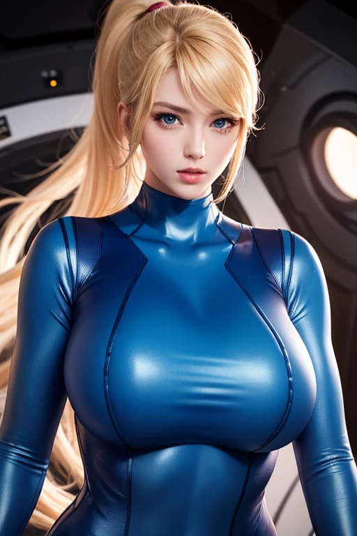 unparalleled masterpiece, ultra realistic 8k CG, perfect artwork, ((perfect female figure)), 1girl, 20 year old, narrow waist, looking at viewer, alluring, clean, beautiful face, (cool and beautiful face:1.2), pure face, pale skin, divine goddess, delicate pattern, intricate detail, BREAK samus, mole, (zero suit:1.2), ponytail, blue eyes, Inside the spaceship, space background, (big breasts:1.2), (shiny skin:0.6), (upper body:1.3), (breast focus:1.3), shiny clothes, Highly detailed facial and skin texture, face perfect, perfect bodies, detailed eyes,
