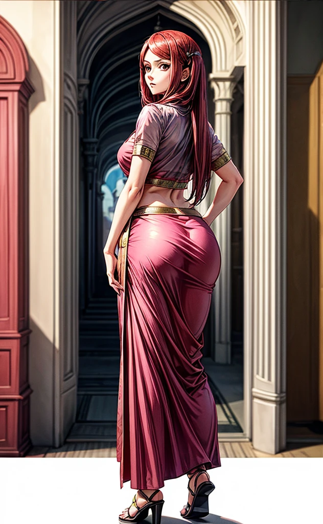 Uzumaki_kushina,Indian looks  transparent saree red big ass 8k photography, Pink,standing straight,facing front